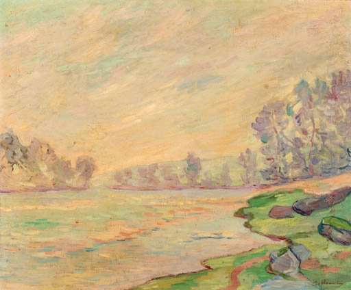 A tranquil river landscape by Armand Guillaumin
