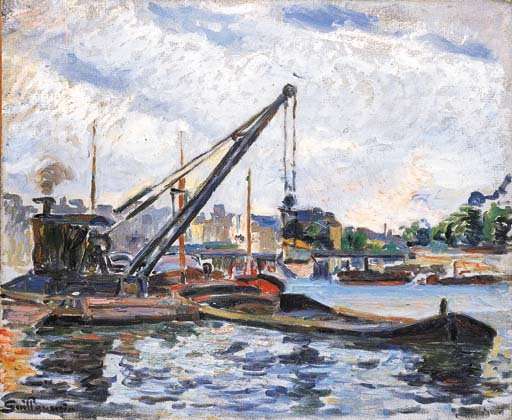 Bords de la Seine avec peniches by Armand Guillaumin