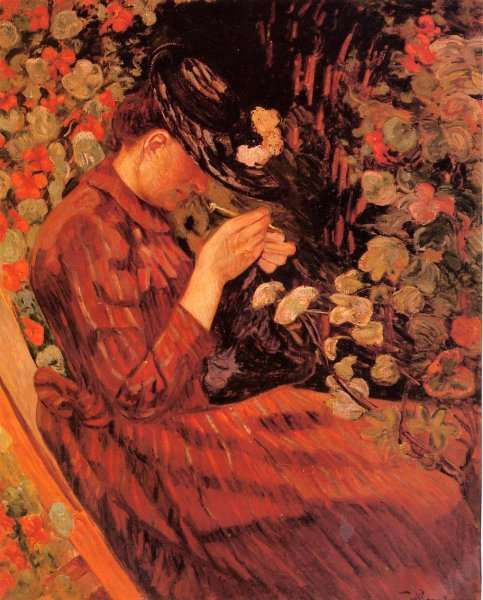Madame Guillaumin Sitting In A Garden by Armand Guillaumin