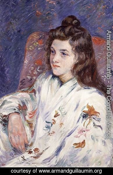 Armand Guillaumin - Portrait of Mlle. Guillaumin in a kimono, 1901